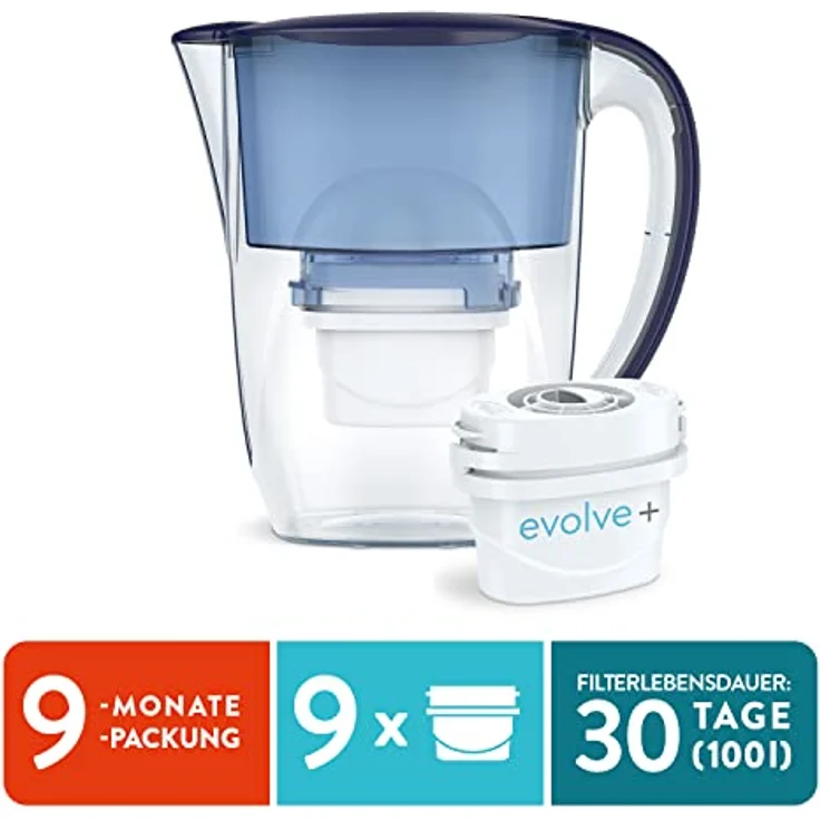 Aqua Optima Oria Wasserfilterkanne & 9 x 30 Tage Evolve+ Wasserfilterkartusche, 2,8 Liter Fassungsvermögen, zur Reduzierung von Mikroplastik, Chlor, Kalk und Verunreinigungen, Weiß – Bild 2