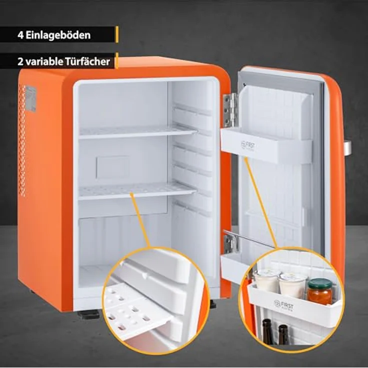 TZS First Austria Minikühlschrank | Retro Design | Einstellbare Kühlleistung | Türgriff | Thermoelektrisches Kühlsystem | 40L | orange – Bild 4
