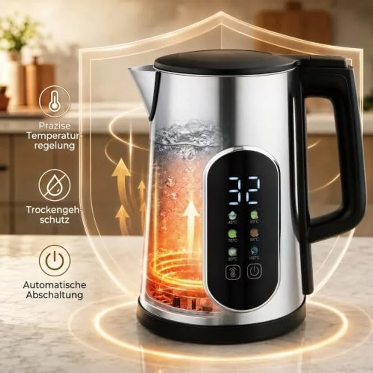 HOMCOM Wasserkocher Toaster Set, 2200 W Wasserkocher (1,5 L) und 2-Scheiben Toaster in Silber, mit LED-Touch und Warmhaltefunktion – Bild 4