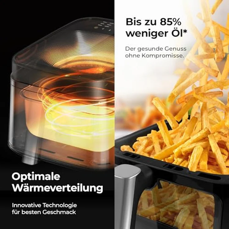 Balter HL-651T Heißluftfritteuse Airfryer, 6,5 L XXL mit Sichtfenster, 12 Programme, inkl. 100 Rezepte, energieeffiziente Friteuse – Bild 4