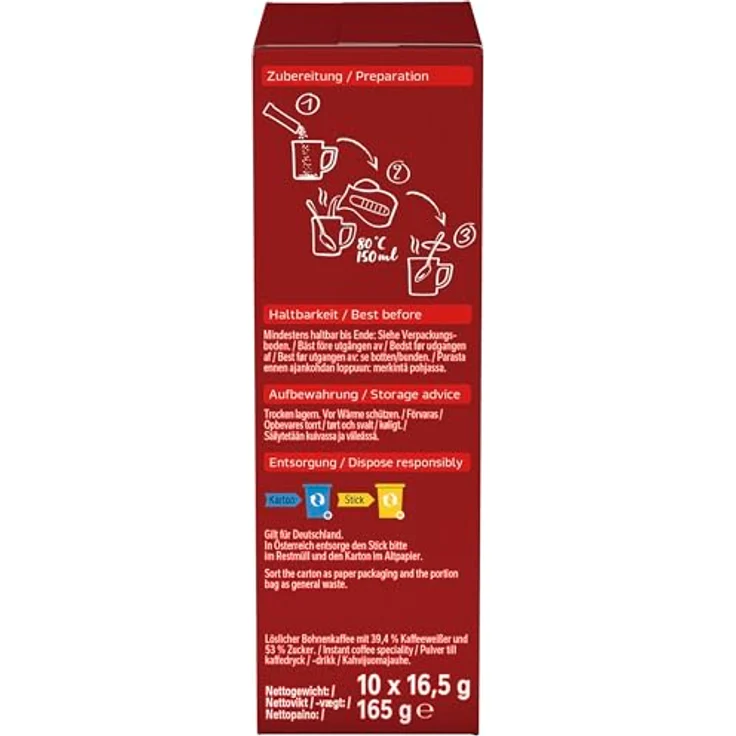 Nescafé 3-in-1 Sticks, löslicher Bohnenkaffee, mit Creamer & Zucker, Instant-Kaffee aus erlesenen Kaffeebohnen, koffeinhaltig, 8er Pack (8 x 165 g) – Bild 6