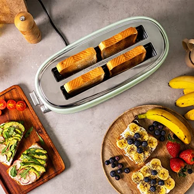 Cecotec Toast&Taste 1600 Retro Double Green, 4 Scheiben, 1630 W, 2 Schlitze mit 3,8 cm Breite und Länge, Edelstahl, obere Stäbe, verstellbare Leistung, Krümelauffangschale – Bild 3