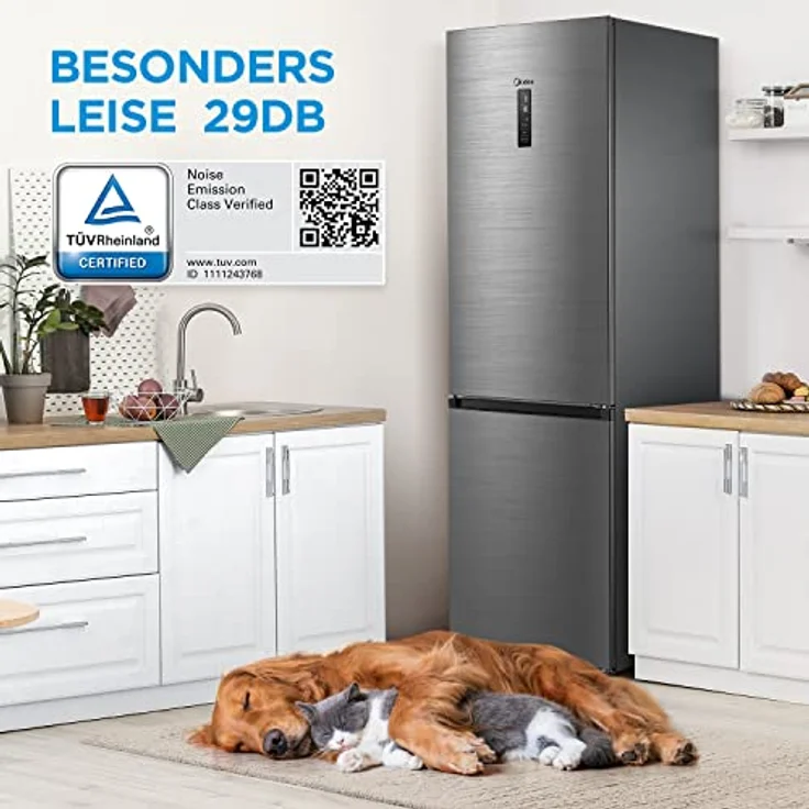 Midea MDRB521MGA46O Kühl-/Gefrierkombination/NoFrost/Inverter Kompressor/Metal Cooling/Niedrigtemperaturzone/180° Verstellbare Gefrierfach-Schublade/201 cm hoch/256 L Kühlteil/122 L Gefrierteil – Bild 3