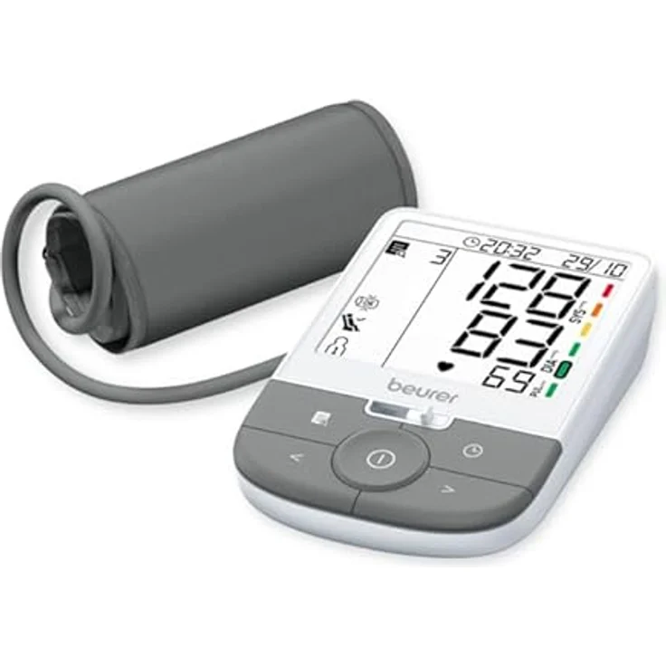 Beurer BM 53 Oberarm-Blutdruckmessgerät, klinisch validiert, Erkennung von Vorhofflimmern (AFib) zur Schlaganfallprävention, mit Risikoindikator, für Armumfänge von 22-42 cm, beleuchtetes XL-Display – Bild 1