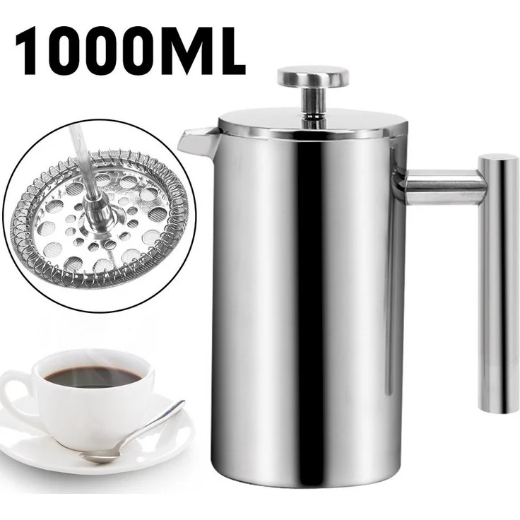 OSTWOLKE French Press Kanne, 1l Doppelwandige Kaffeepresse mit hochwertiger Haltbarkeit und Aromaerhalt