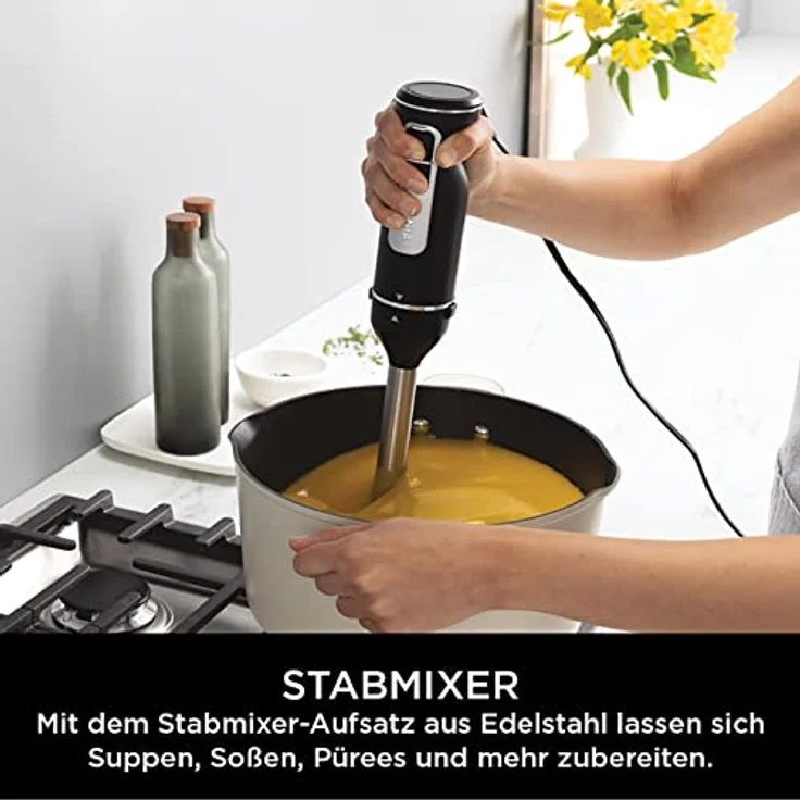 Ninja Foodi Stabmixer, Edelstahl,Testsieger, Handmixer & Zerkleinerer, 2 Mix- und 5 Rührgeschwindigkeiten, spülmaschinenfeste Teile, 850W, 3-in-1, Schwarz, CI100EU – Bild 3