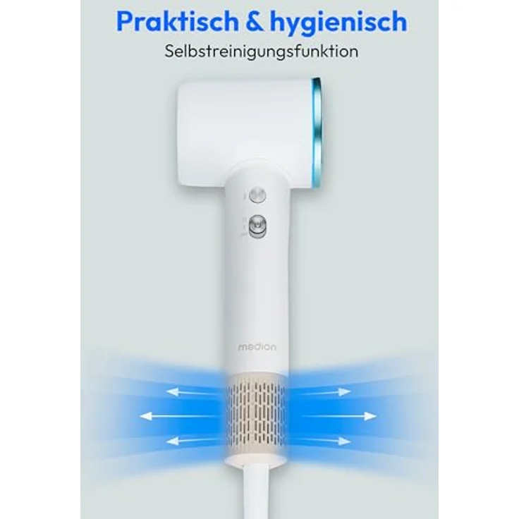 MEDION Haartrockner mit Diffusor HD1 (Ionen Technologie, 1.600 Watt, Stylingdüse, magnetische Aufsätze, langlebiger BLDC Motor, LED Ringlicht, langes Netzkabel) weiß – Bild 4