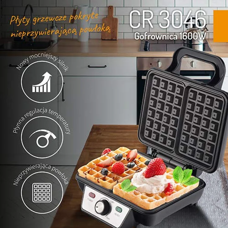 Camry CR 3046 Waffeleisen, 1600 W, Cool-Touch-Technologie, antihaftbeschichtet, silber, schwarz – Bild 4