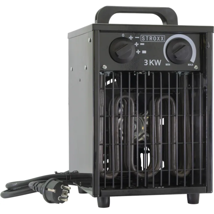 STROXX Heizlüfter 3 KW Edelstahl, freistehendes Heizgerät mit Überhitzungsschutz und einstellbarer Thermostatkontrolle, IP24 spritzwassergeschützt