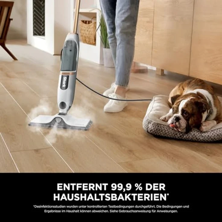 Shark SteamSpot S2001EU, Dampfreiniger mit Steam Blaster-Technologie, abnehmbarer Wassertank, 3 Reinigungsmodi, 2 waschbare Dirt Grip Soft-Scrub-Pads, Weiß & Poly Kupfer – Bild 2