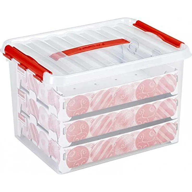 Sunware Q-Reihe Box für Weihnachtsdekoration mit Tabletts für 60 Kugeln, transparent/rot, Einheitsgröße - Preisvergleich