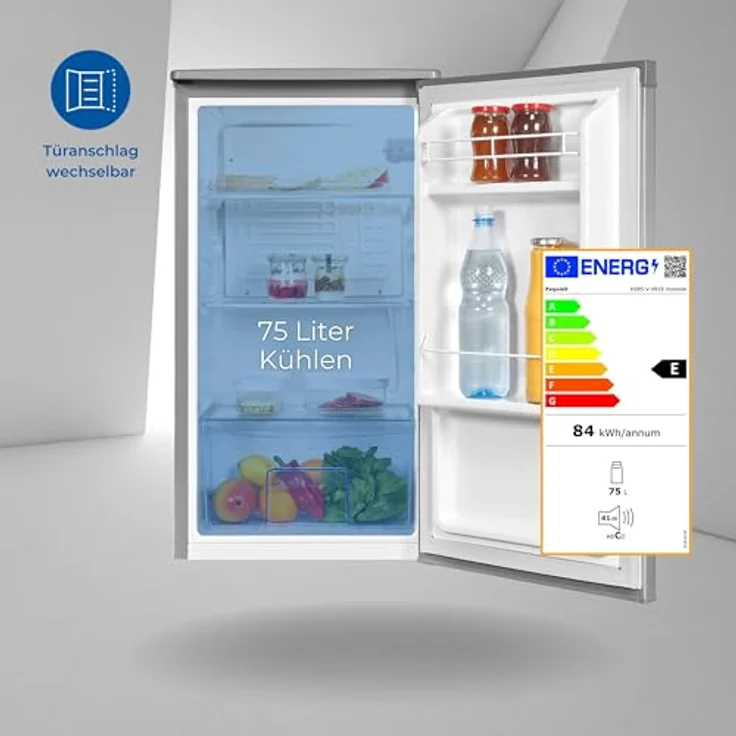 Exquisit Vollraumkühlschrank KS85-V-091E inoxlook | Kühlschrank ohne Gefrierfach freistehend 75 L Volumen | Vollraumkühlschrank ohne Gefrierfach Edelstahloptik – Bild 2