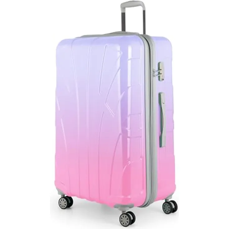 suitline Großer Hartschalen-Koffer Trolley Rollkoffer XL, 76 cm, ca. 96-110 Liter, TSA Zahlenschloss, glänzendes Gradient Design in Sakura