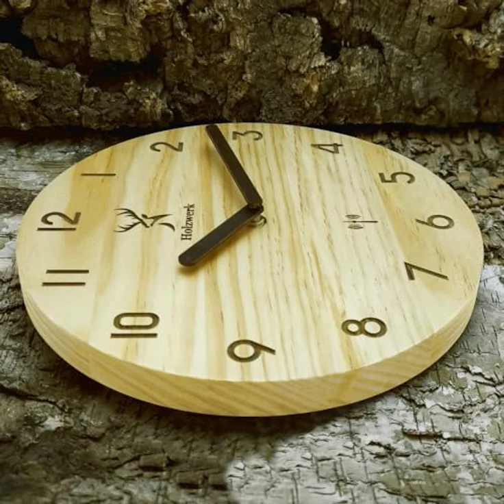 Holzwerk Germany Wanduhr Vintage 25 cm Braun, lautloses Uhrwerk ohne Tickgeräusche, handgefertigtes Massivholz – Bild 3