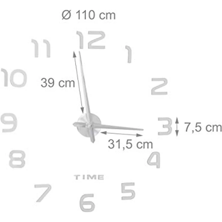 Relaxdays DIY Wanduhr, 3D-Zahlen, Uhr Wandtattoo zum Aufkleben, einfache Installation, Größe variabel, modern, silber – Bild 4