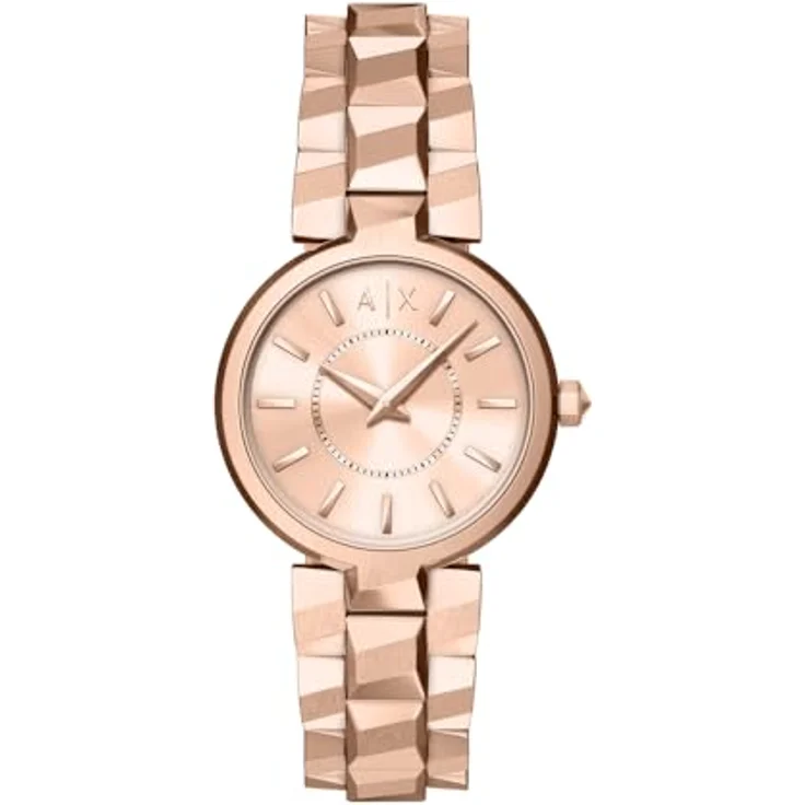 Armani Exchange Montre Femme, 34 mm Quarz Uhr mit roségoldfarbenem Zifferblatt und Edelstahlarmband, wasserdicht bis 50 m – Bild 1