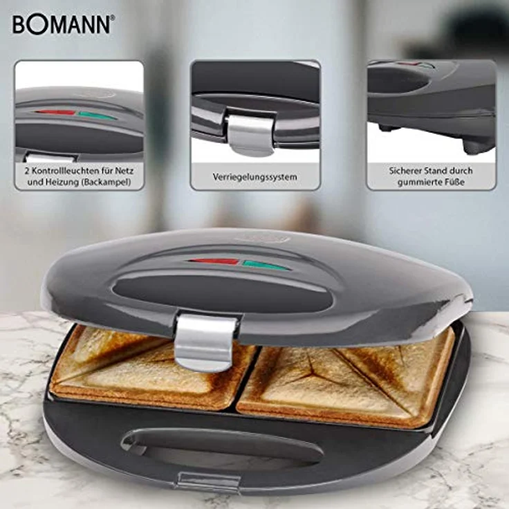 Bomann ST 5016 CB Sandwich-Toaster mit Antihaftbeschichtung und Überhitzungsschutz, grau – Bild 4