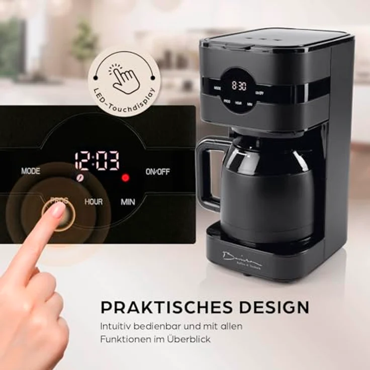 Barista Kaffee & Technik Filterkaffeemaschine mit Thermokanne | 24h Timer & Permanentfilter | Für 8 Tassen Kaffee | Kaffeemaschine für Pulver [Schwarz] – Bild 4