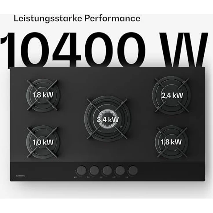 Klarstein Velaire PG9051G-ACB, Gaskochfeld mit 5 Brennern, elektrischer Zündung, Aluminium, 10400 W – Bild 3