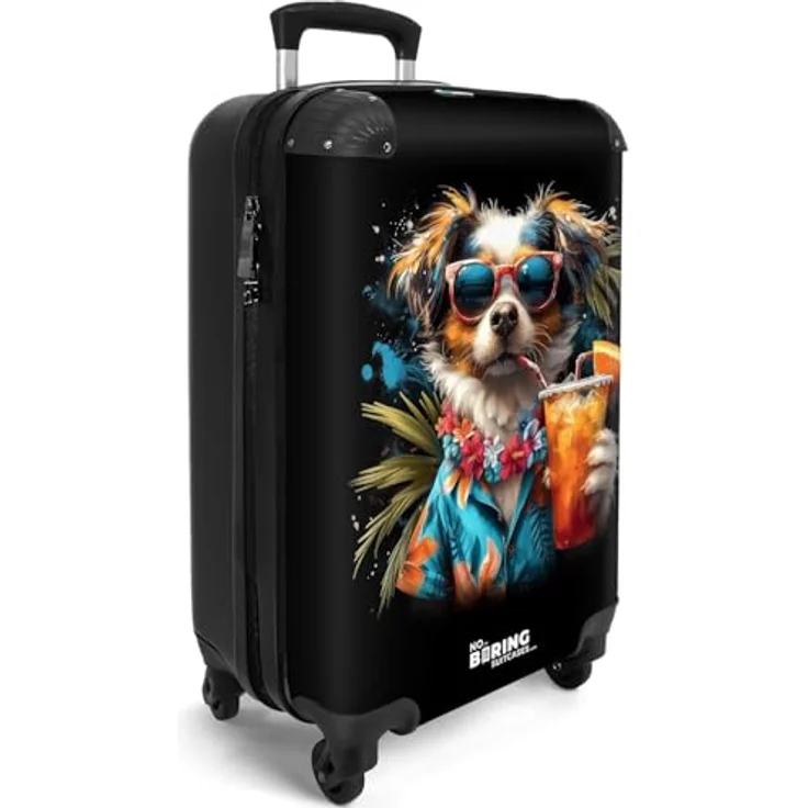 NoBoringSuitcases.com© Hartschalen-Trolley Hund in tropischen Sphären 55x35x20cm, 4 Rollen, Koffer Handgepäck Flugzeug, buntes fröhliches Motiv – Bild 2