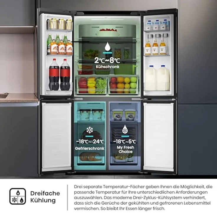 Hisense RQ5P470SAFD, Kühl-/Gefrierkombination mit Flügeltüren, 483 Liter, NoFrost Plus, Schwarz, Triple Zone und Smart Connectivity – Bild 16
