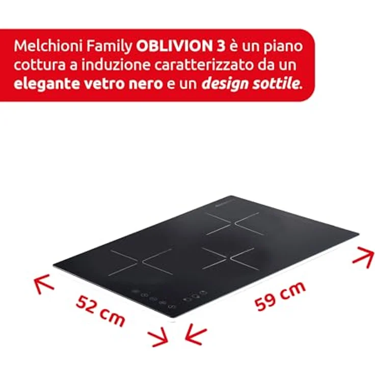 Melchioni Family OBLIVION 3, tragbares Induktionskochfeld mit 3 Brennern, Timerfunktion bis 3 Stunden, Kindersicherung und Überhitzungsschutz, schwarzes Glas, nur 5 cm dick – Bild 3