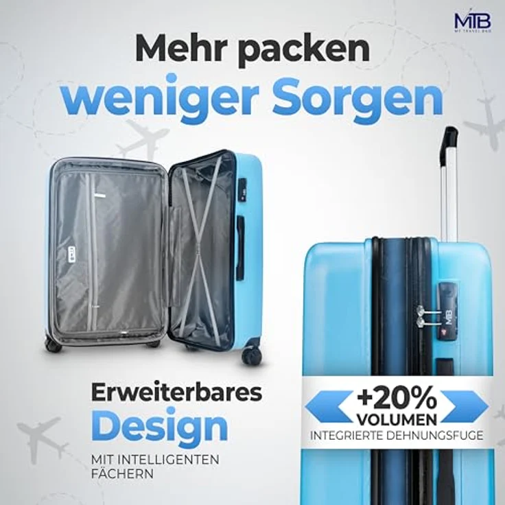 MY TRAVEL BAG Hartschalen-Koffer Trolley ABS Reisekoffer 4 Zwillingsrollen + 5cm Dehnungsfuge (Grün, Großer Koffer (75cm)) – Bild 5