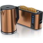 Arendo Frühstücks Set, Edelstahl Wasserkocher 1,5l Temperaturwahl & 2-Scheiben Langschlitz Toaster, Kupfer