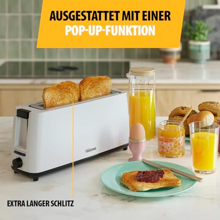 Tristar Langschlitz Toaster, 7 Bräunungsstufen, Aufwärmfunktion, Auftaufunktion, Liftfunktion, Zentrierfunktion, Abbruchfunktion, Weiß, BR-1056 – Bild 3