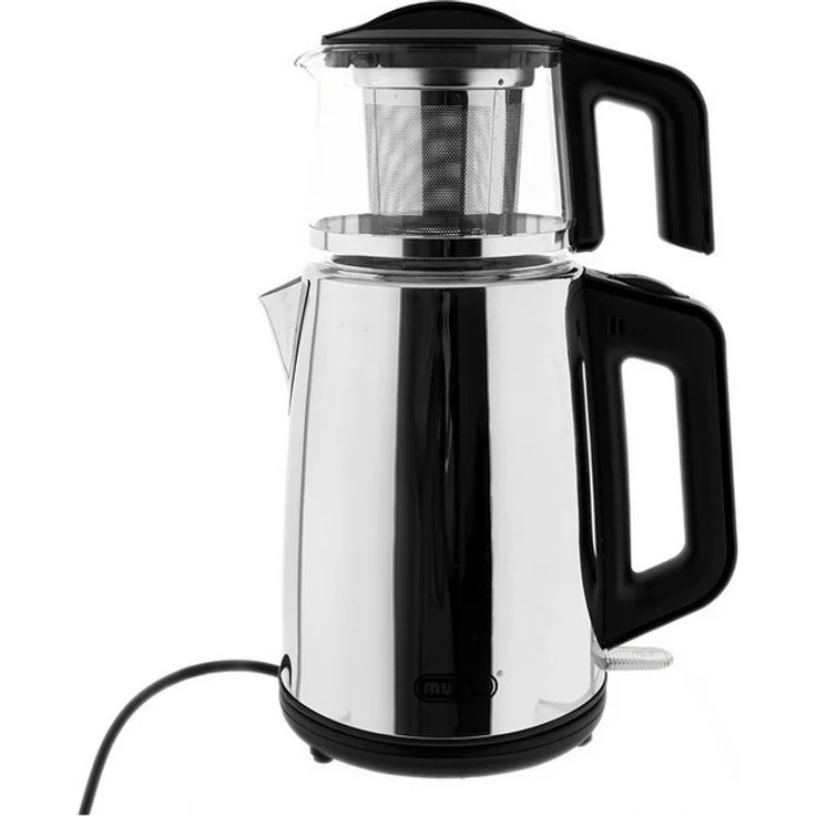 Mulex Tee Express 2-in-1 Wasser-/Teekocher aus Edelstahl, 2L Wasserkocher & 1,2L Teekanne mit Energiesparmodus und LED-Beleuchtung