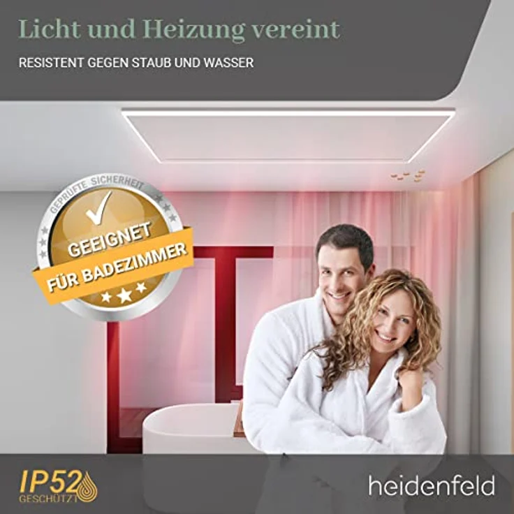 Heidenfeld Infrarotheizung HF-HP500 mit Licht | 𝟭𝟬 𝐉𝐀𝐇𝐑𝐄 𝐆𝐀𝐑𝐀𝐍𝐓𝐈𝐄 - LED Rahmen - Infrarot Deckenheizung mit Thermostat - Deutsche Qualitätsmarke - Fernbedienung (800 Watt Warmweiß) – Bild 4