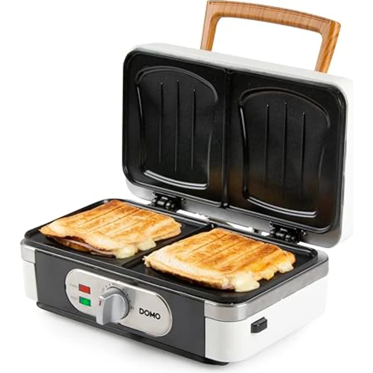 Domo Sandwichmaker DO9277C 3-in-1 mit PFAS-freier Keramikbeschichtung und Holzoptik, puderweiß, 1100 W – Bild 3