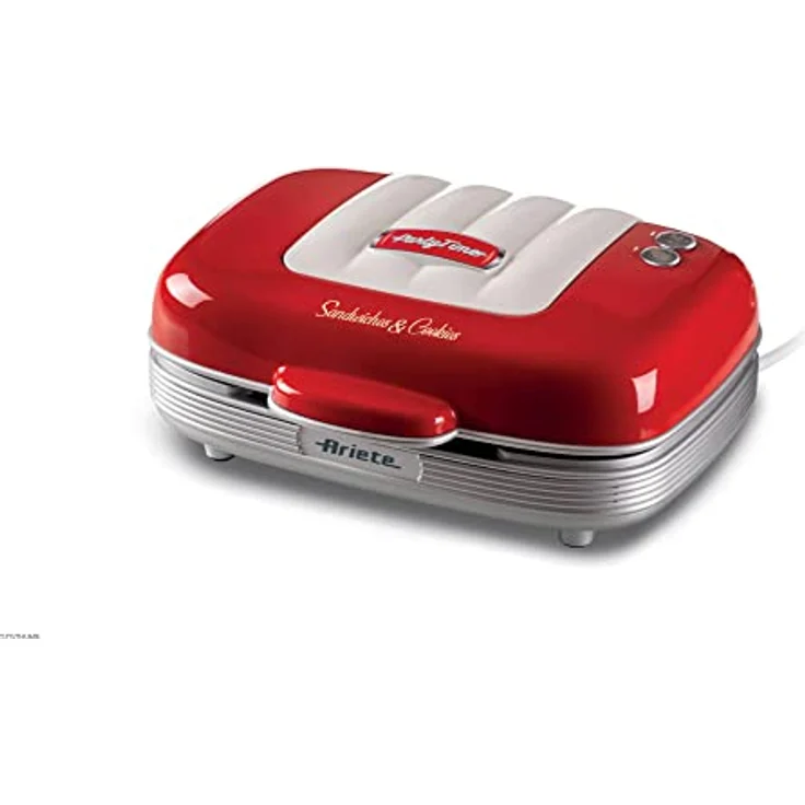 Ariete 1972 Sandwiches & Cookies Party Time, Elektrische Multifunktionsplatte, 700 Watt, 3 antihaftbeschichtete und auswechselbare Platten, Rot – Bild 1