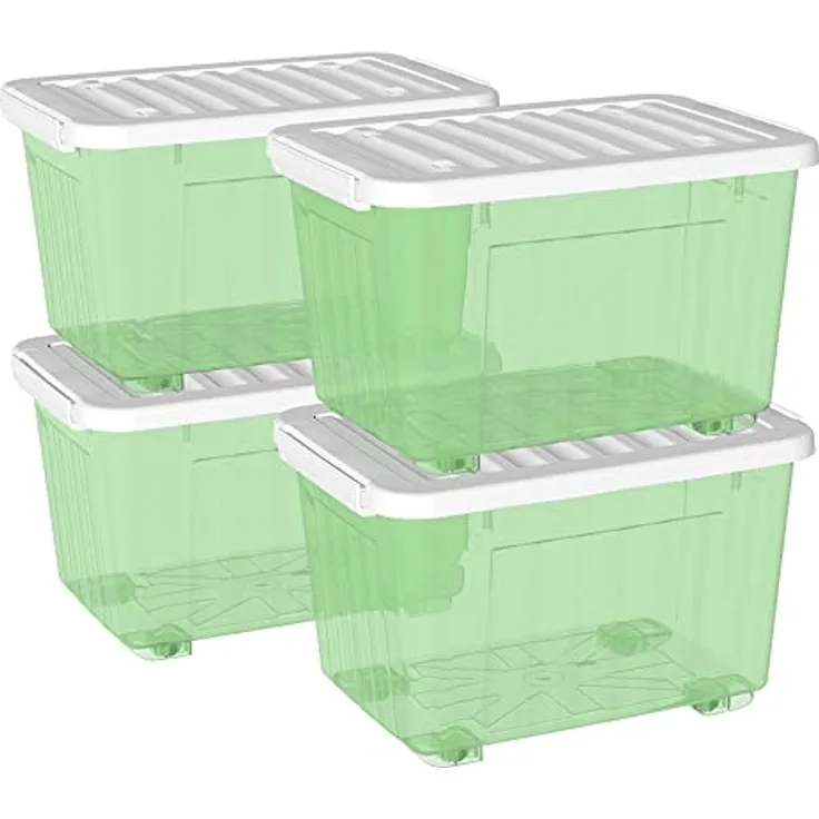 Cetomo 80L*4 Kunststoff-Aufbewahrungsbox Transparent Grün mit haltbarem Deckel und Sicherheitsverschluss stapelbar und verschachtelbar 4-Packs mit Verschluss