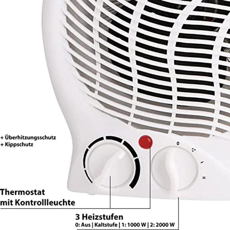 Cepewa Heizlüfter 2000W, kompaktes Heizgebläse mit 3 Heizstufen, Überhitzungsschutz und Kippschutz, weiß – Bild 4