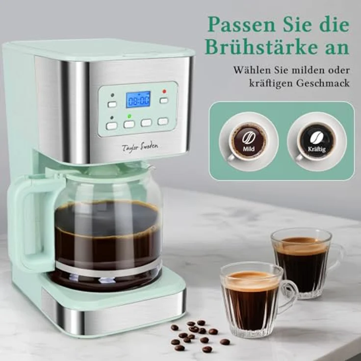 Taylor Swoden Kaffeemaschine TS-12, 1.5L Filterkaffeemaschine mit Timer, 12 Tassen, Tropf-Stopp, Heizplatte, BPA-frei, grün – Bild 4