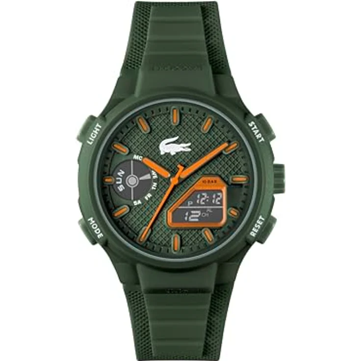 Lacoste LC33 Analoge-Digitale Multifunktions-Quarzuhr für Herren mit 44 mm Durchmesser, Grünes Silikonarmband, Wasserdicht bis 10ATM, Chronograph und Wecker – Bild 1