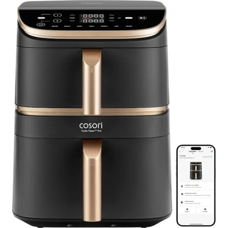 Cosori Turbo Tower Pro Smart, Ölfreie Fritteuse mit 10,8 l Fassungsvermögen, 2 Tanks, 7 Programmen, 2630 W, Schwarz – Bild 2