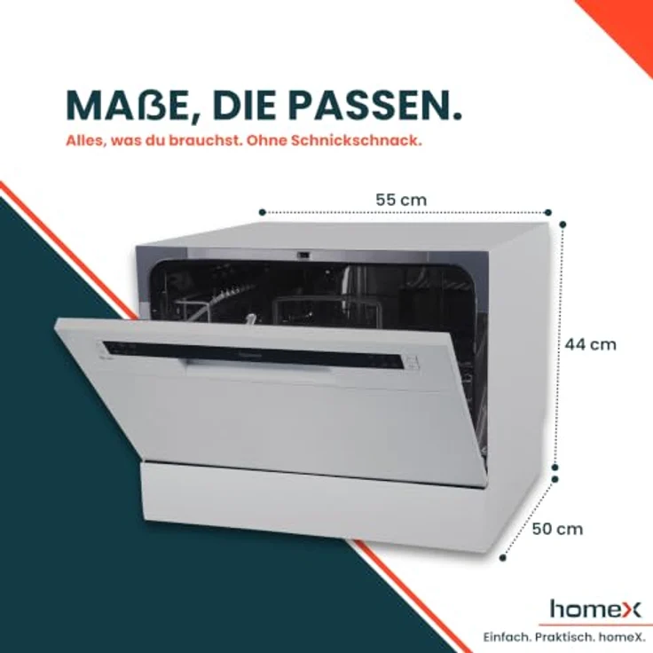 homeX GST6AD-S Mini Geschirrspüler, 6 Programme, AquaStop, für 6 Maßgedecke, Silber – Bild 4