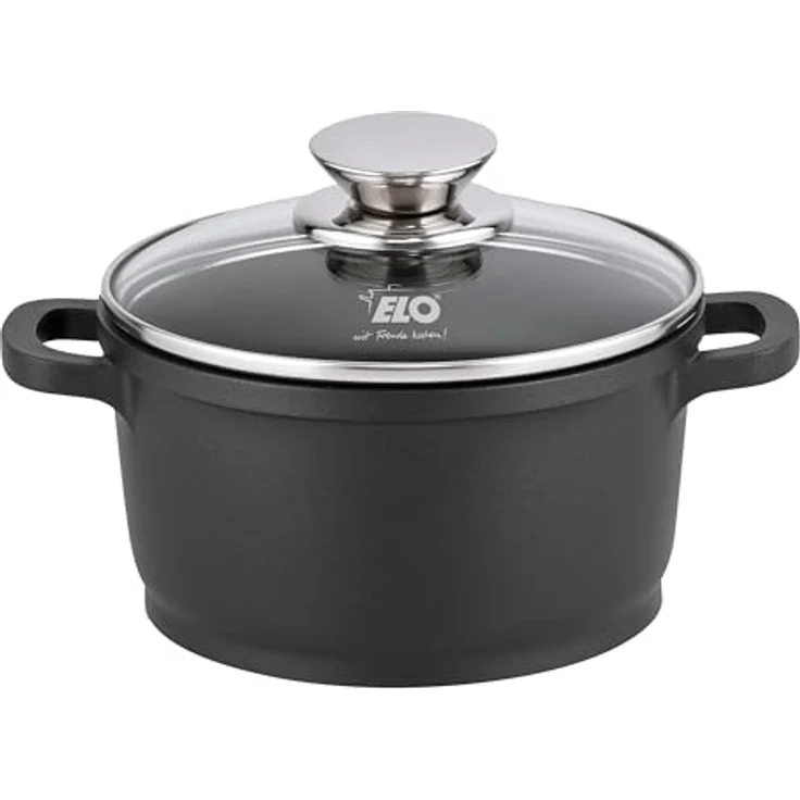 ELO Alucast Kochtopf 16 cm, Aluminiumguss mit Glasdeckel, PFAS-frei, antihaftbeschichtet, induktionsgeeignet, schwarz – Bild 1