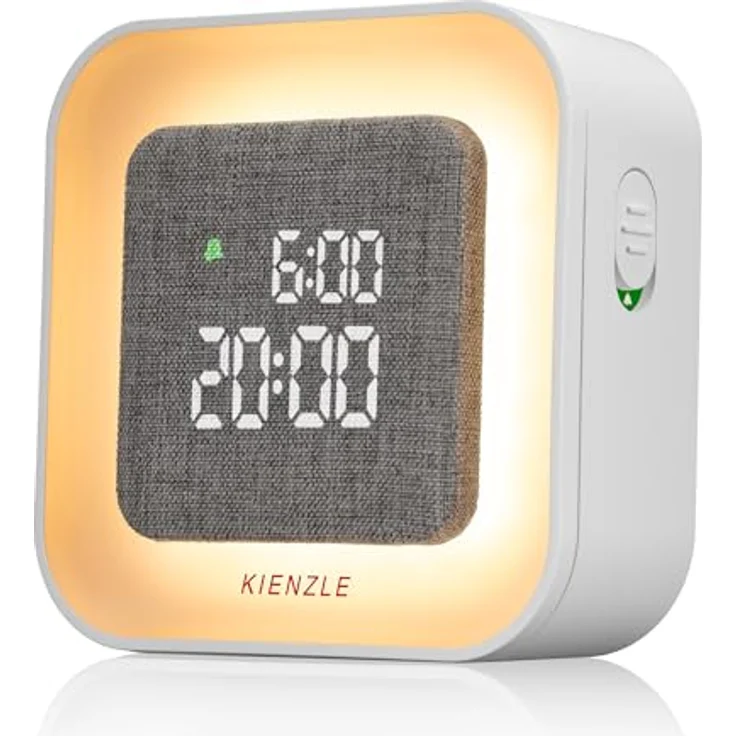Kienzle KIENZLE Lichtwecker Quadratisch, LED-Wecker mit dreistufigem Aufwachlicht und dimmbarem Nachtlicht, Stoffabdeckung – Bild 1