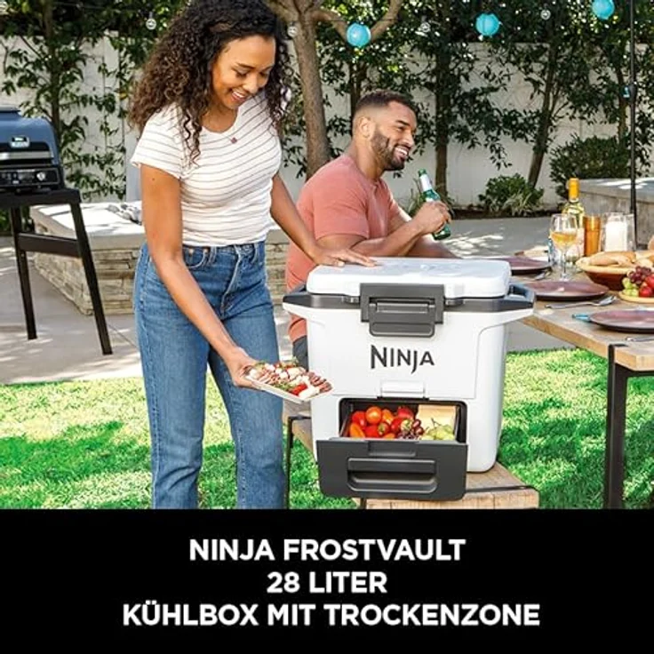 Ninja FrostVault Hard Cooler 28L, premium isolierte Kühlbox, hält Eis bis zu 6 Tage, integrierte Trockenaufbewahrungsschublade, Cloud White – Bild 2