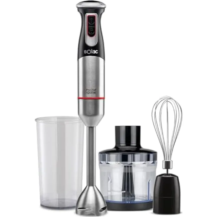 Solac BA5609 Pro Chef Stabmixer-Set, 1200W Edelstahl, präzises Mixen mit Titan-Klingen, Silber