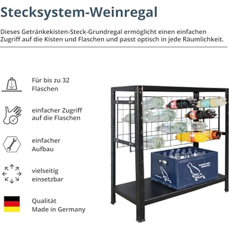 SCHULTE Regalwelt Weinregal für bis zu 32 Flaschen, 90x80x35 cm (HxBxT), schwarz, Getränkeregal, Weinflaschenregal, Flaschenregal – Bild 3