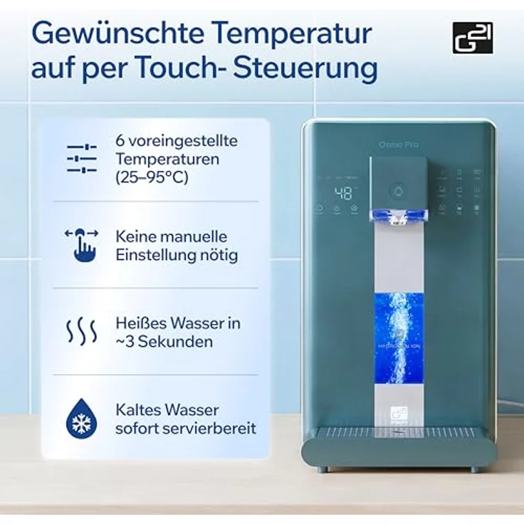 G21 Osmo Pro Wasserfilteranlage mit Umkehrosmose, Wasserstoffgenerator und 30 l/h Fördermenge, 6 l Tank, Heiß- und Kaltwasserfunktion, TDS-Anzeige, weiß – Bild 4