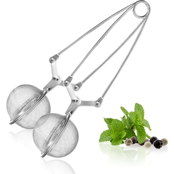 com-four® 2x Teezangen, Teeei in Kugelform aus rostfreiem Edelstahl 304, geschmacksneutral und spülmaschinengeeignet (Ø 4.5 cm, silberfarben)