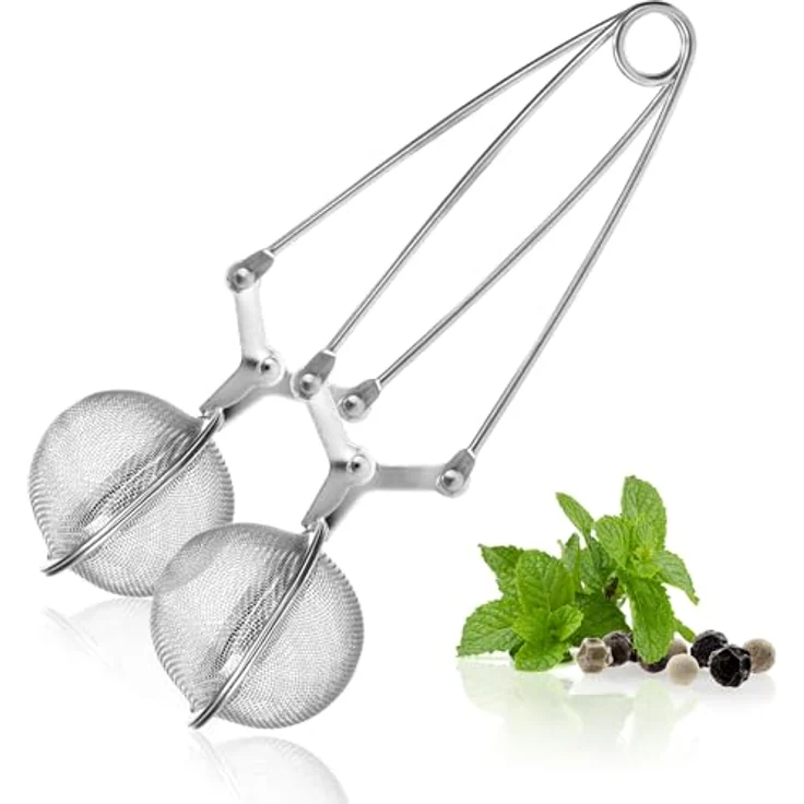 com-four® 2x Teezangen, Teeei in Kugelform aus rostfreiem Edelstahl 304, geschmacksneutral und spülmaschinengeeignet (Ø 4.5 cm, silberfarben) – Bild 1