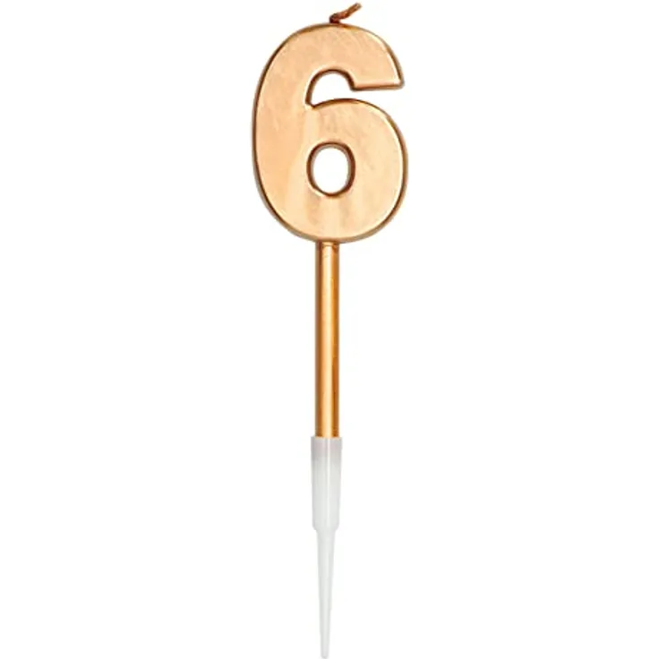 Folat 66036 - Kerze für Kuchen Bronze metalisch glänzend - ca. 10 cm hoch - Zahl 6