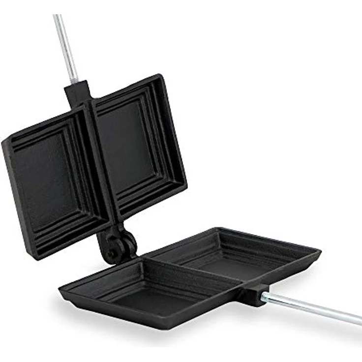 BBQ-Toro Sandwichmaker Waffeleisen, rechteckige Doppelform aus Gusseisen, bereits eingebrannt mit ergonomischen Holzgriffen – Bild 6