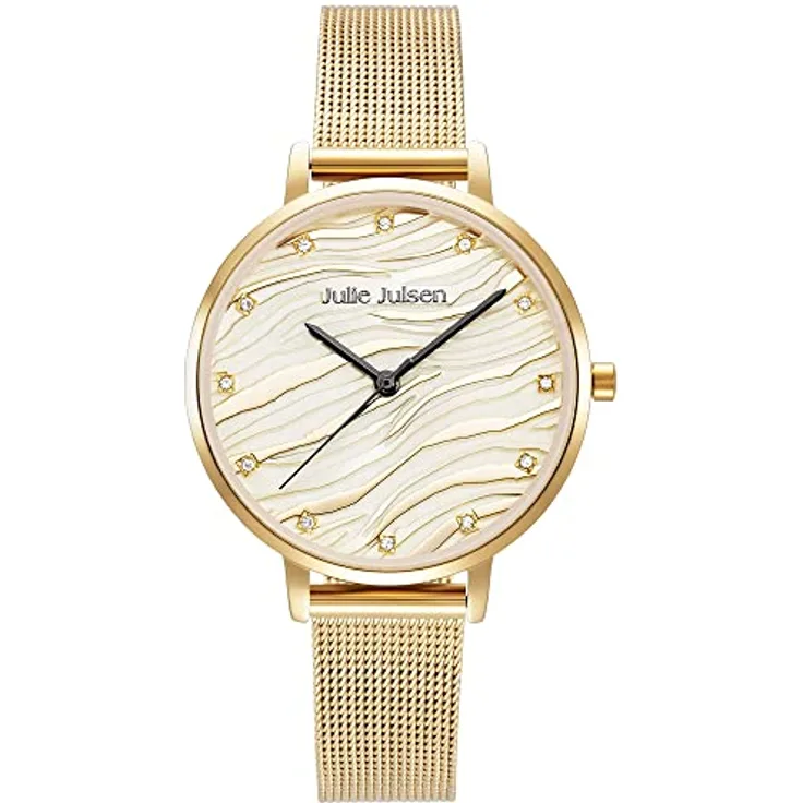 Julie Julsen JJW1396YGME Damenuhr Edelstahl vergoldet 3 bar Analog Gold, Champagner Ziffernblatt mit Zirkonia